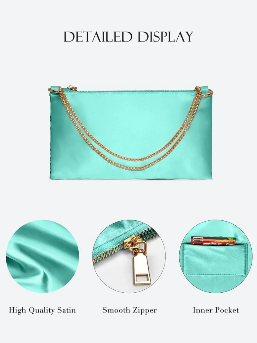 Women's Peacock Green Satin Purse Prom Wedding Cocktail Evening Shoulder Bag
